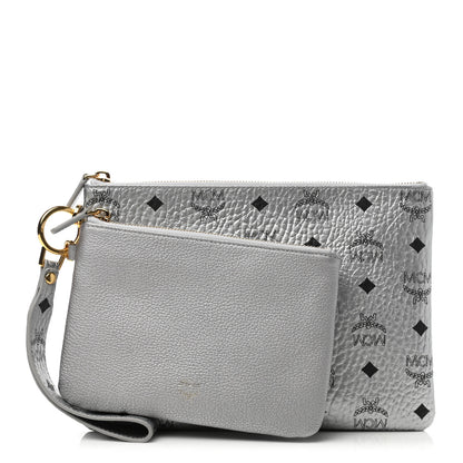 MCM Metallic Visetos Zip Pouch Set Silver 1 of 9