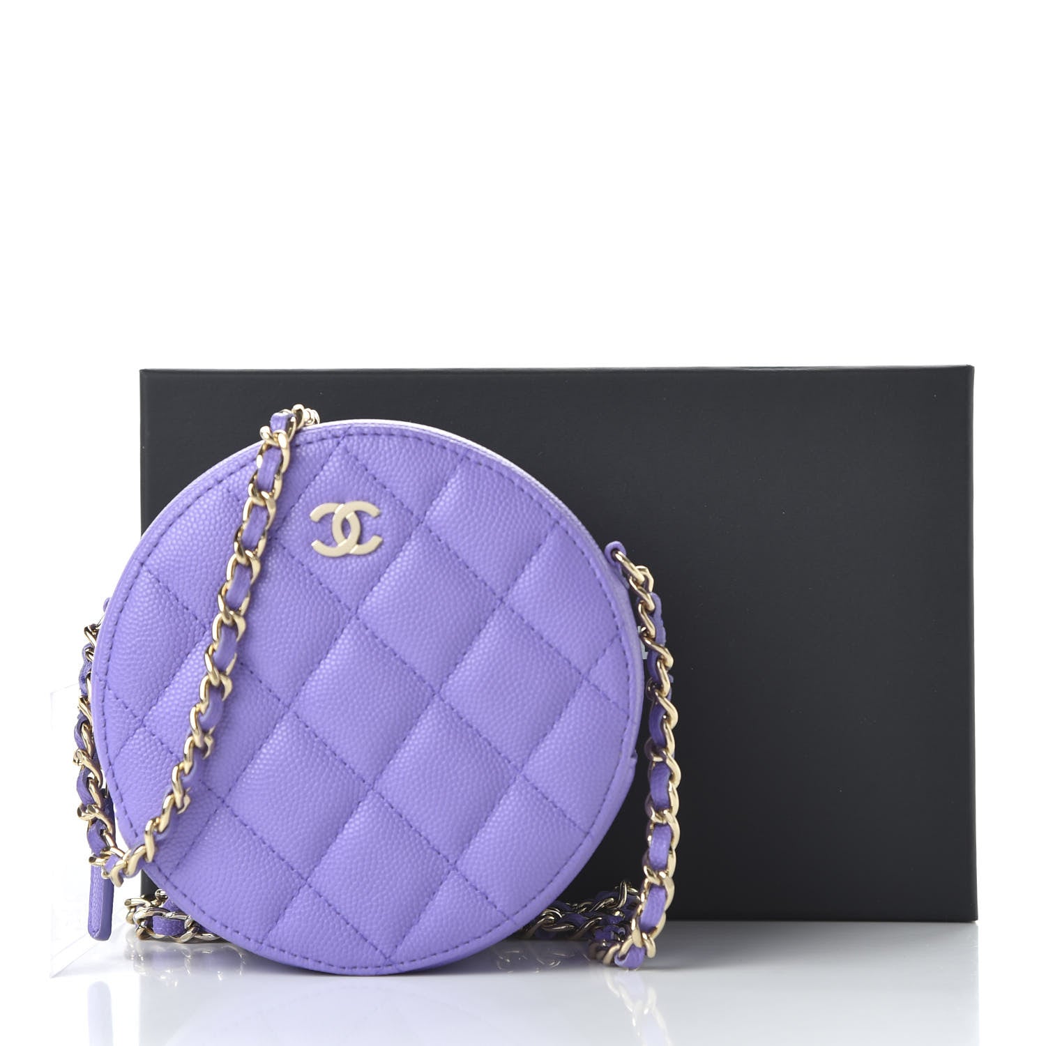 Chanel Caviar Quilted Round Clutch With Chain Purple 11 of 11