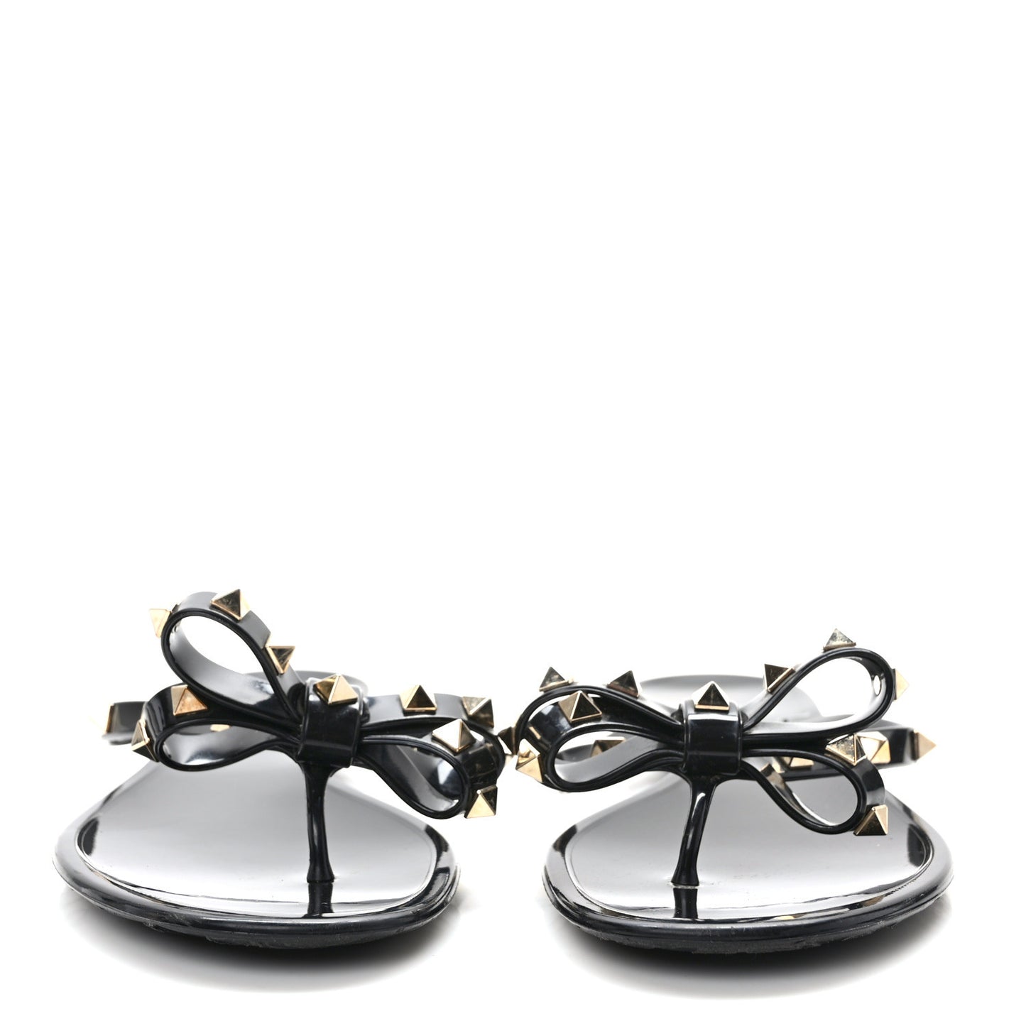 VALENTINO GARAVANI PVC Jelly Rockstud Bow Thong Sandals 38 Black