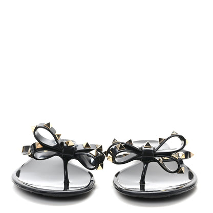 Valentino Garavani VALENTINO GARAVANI PVC Jelly Rockstud Bow Thong Sandals 38 Black 2 of 7