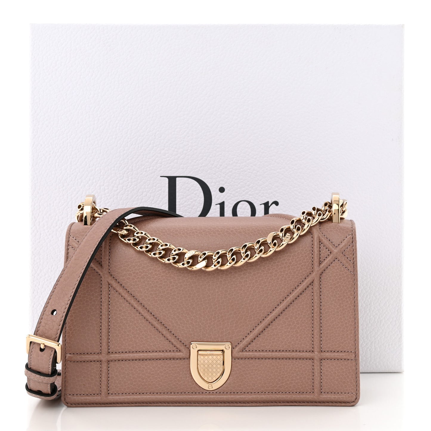 Grained Calfskin Medium Diorama Flap Bag Nude