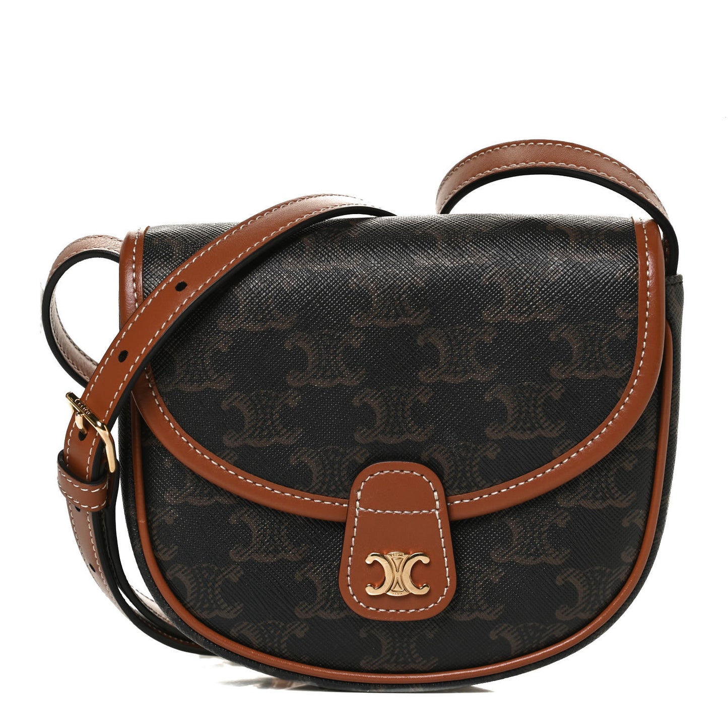 Canvas Calfskin Triomphe Mini Besace Tan