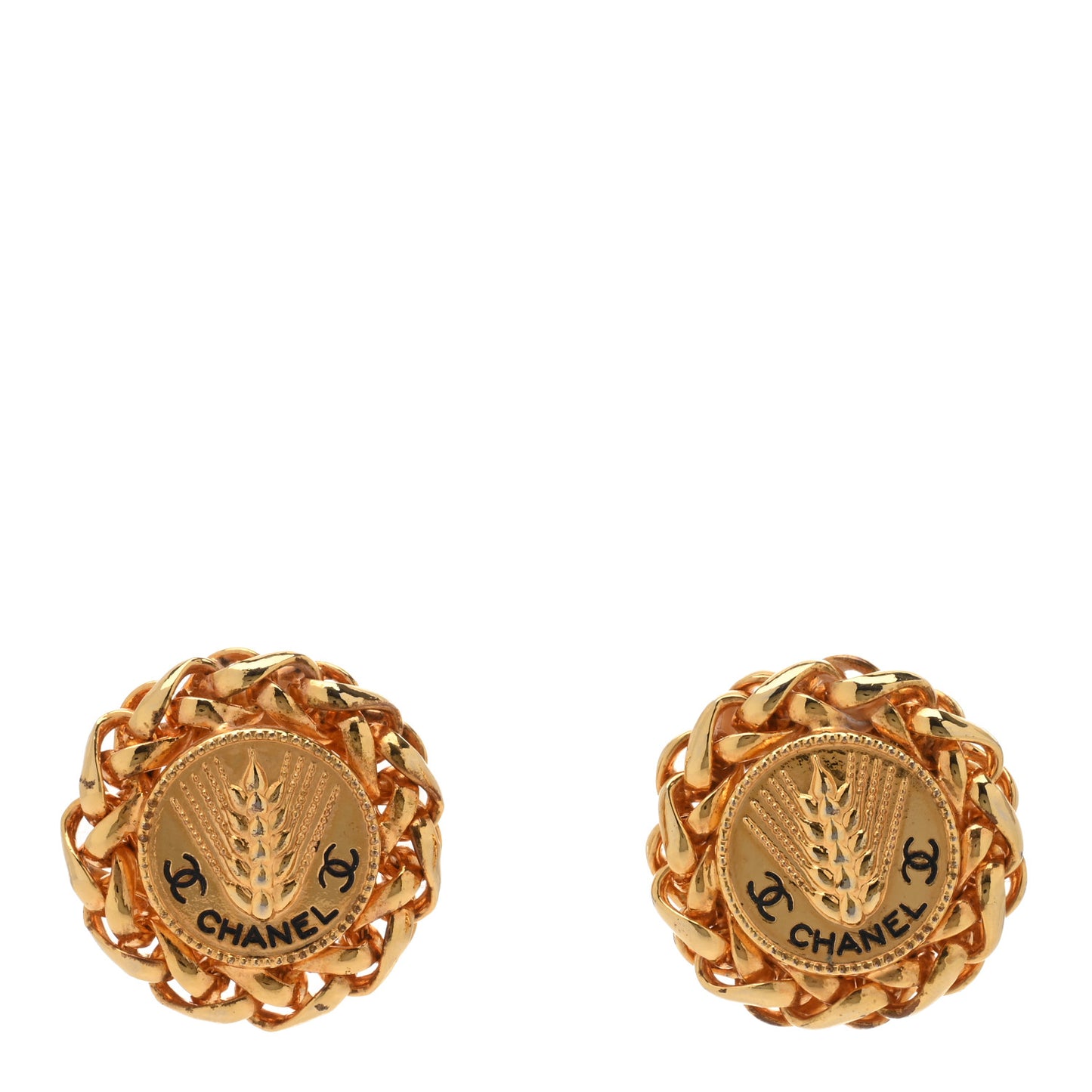 Metal Chain Round Clip On Earrings Gold