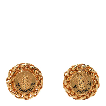 Chanel Metal Chain Round Clip On Earrings Gold 1 of 4