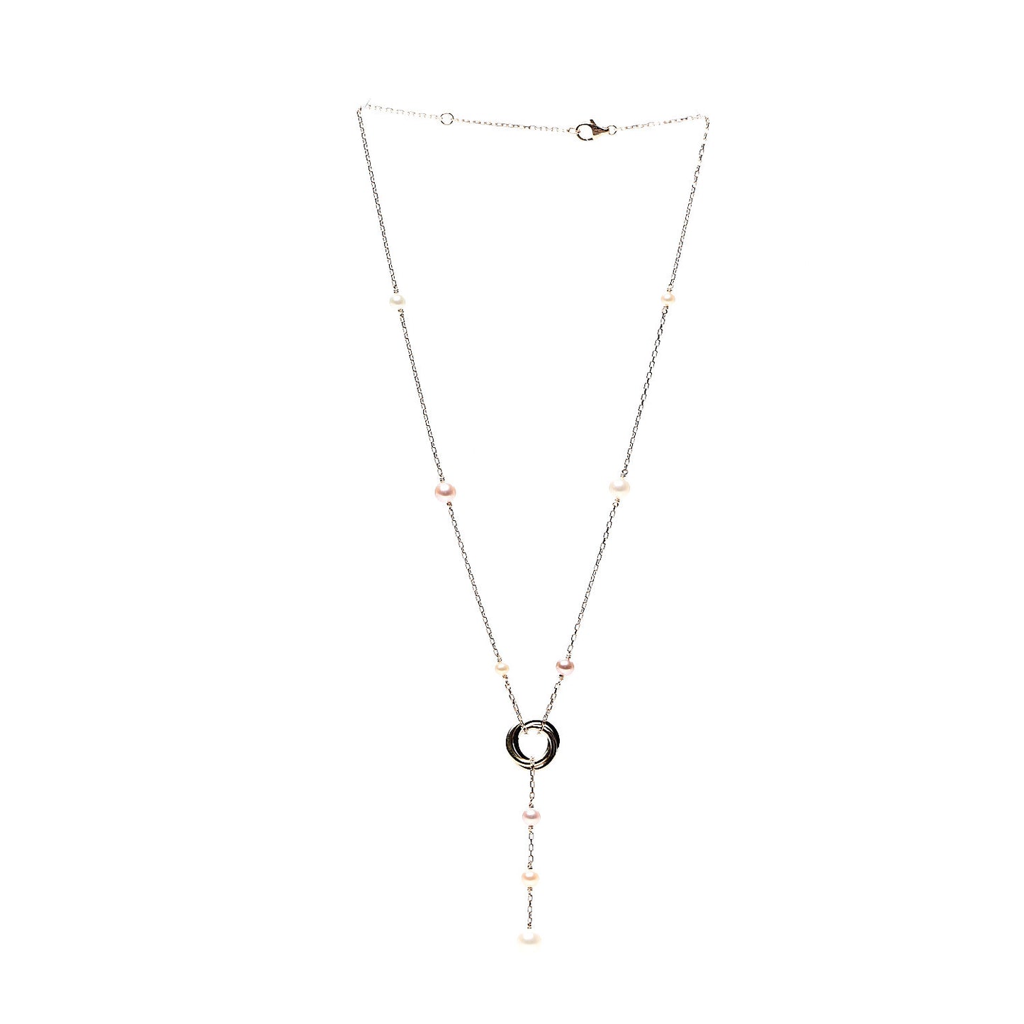 18K Pink Yellow White Gold Pearl Trinity Drop Necklace