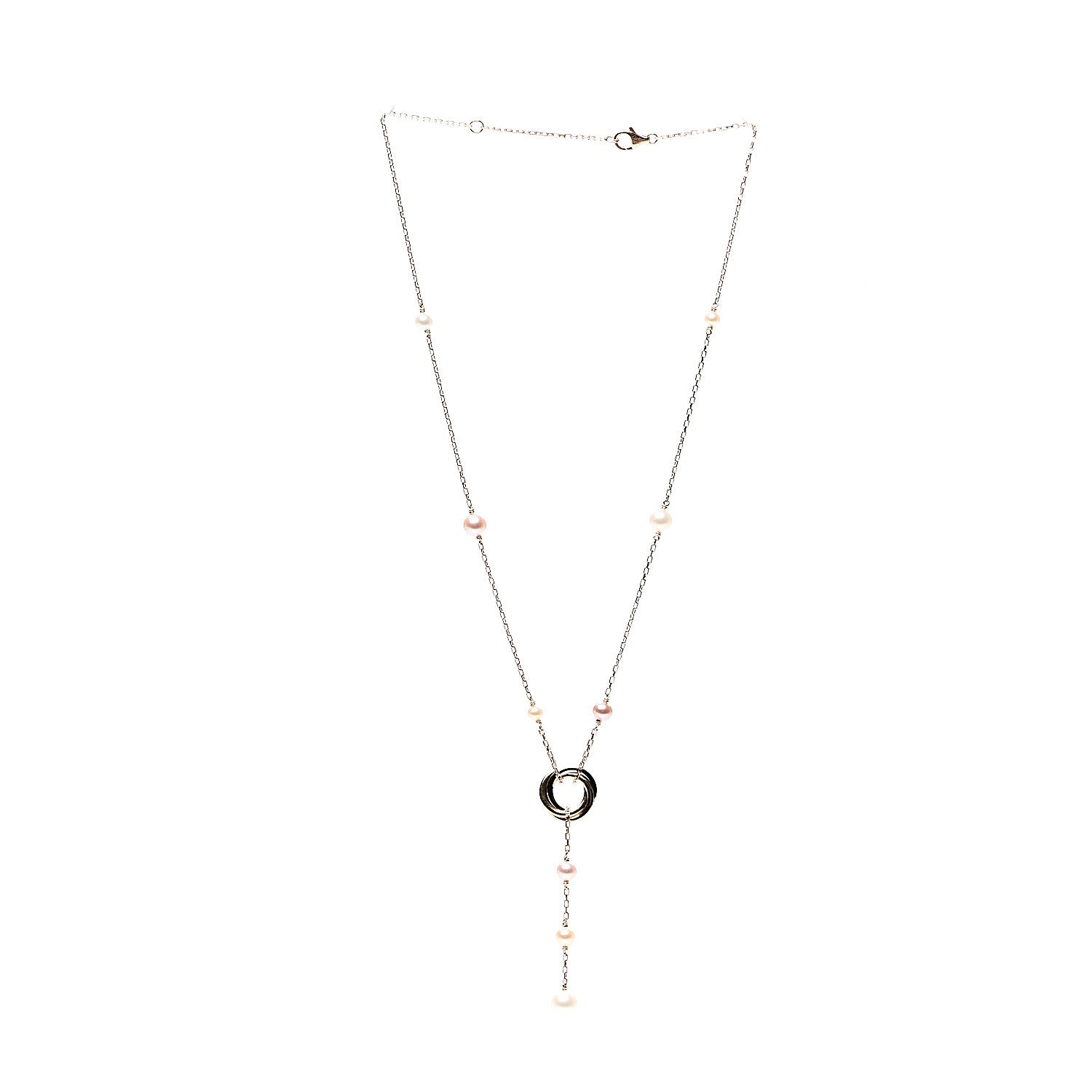 Cartier 18K Pink Yellow White Gold Pearl Trinity Drop Necklace 2 of 5