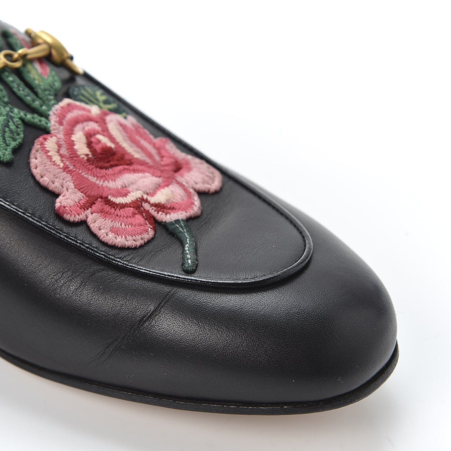 Calfskin Flower Embroidered Womens Princetown Slippers 38 Black