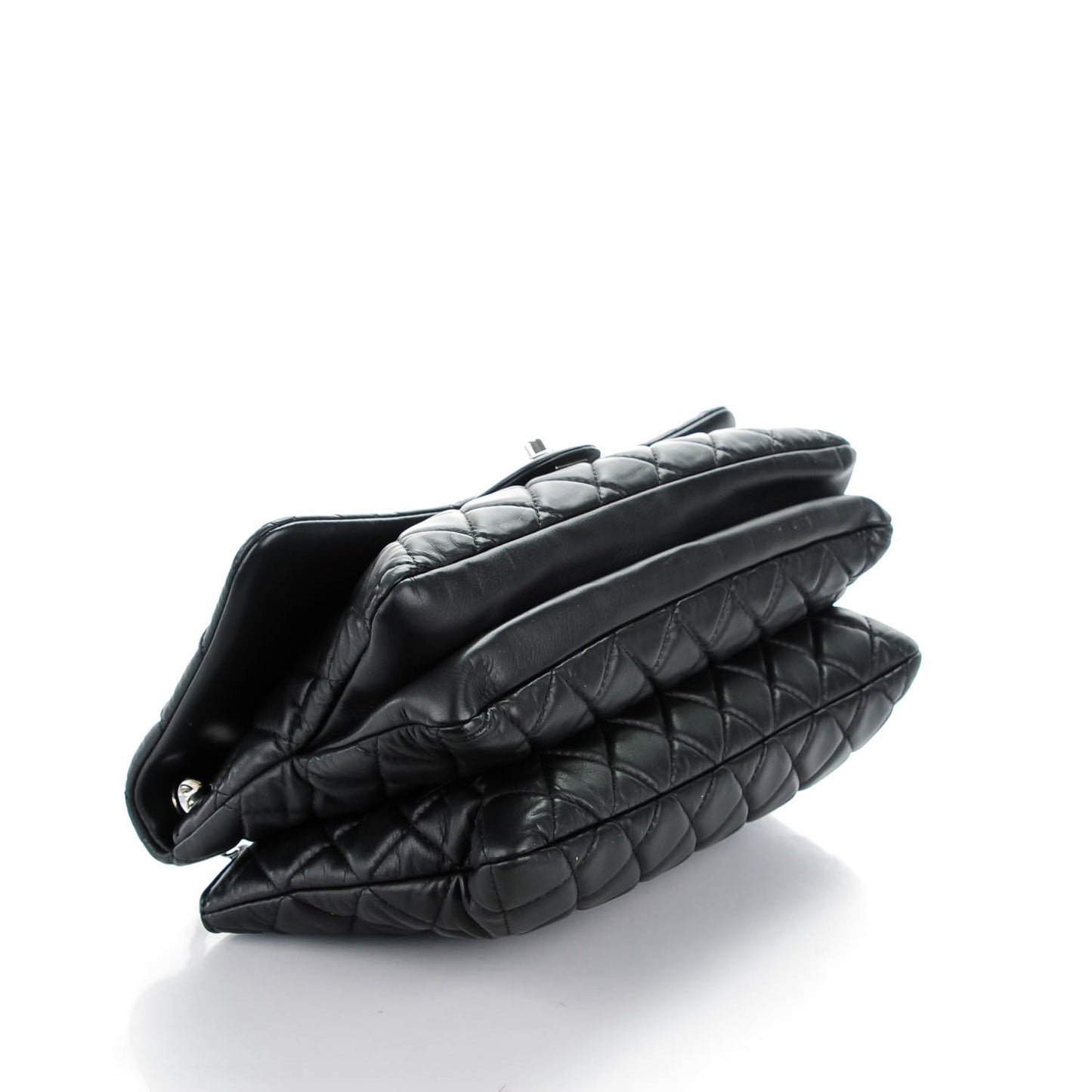 Lambskin Quilted Jumbo 3 Flap Black