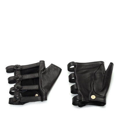 Chanel Lambskin Camellia Fingerless Gloves 8 Black 1 of 5