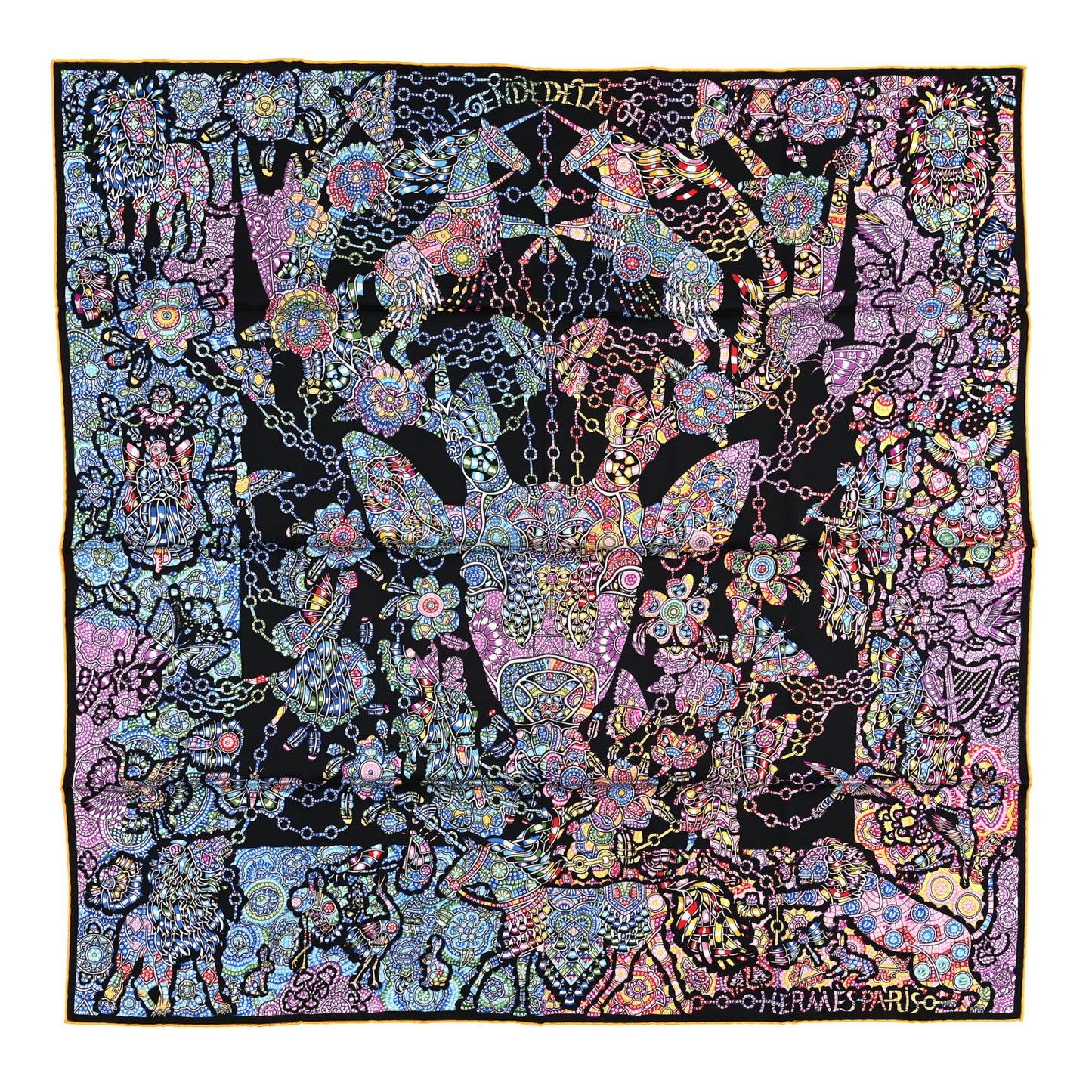 Silk La Légende De La Forêt Scarf 90 Black Mauve Multicolor