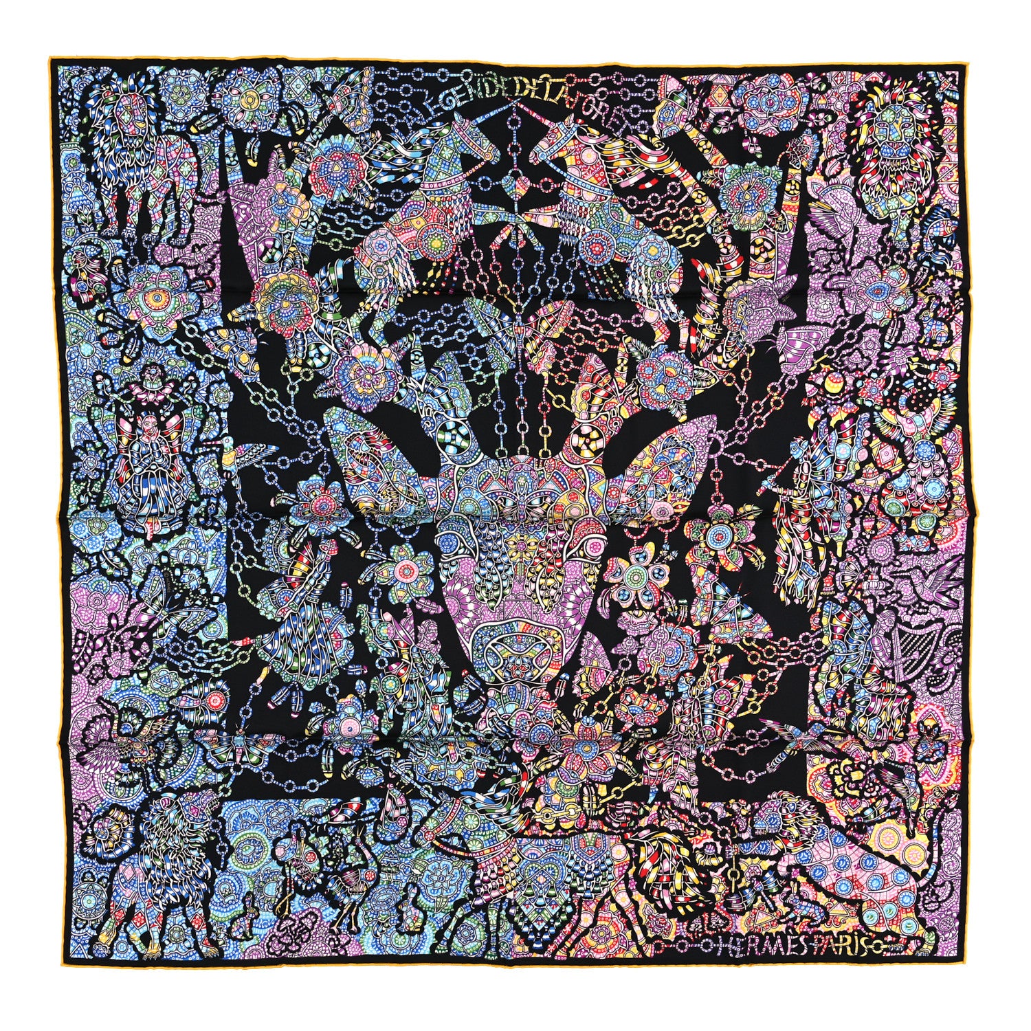 Hermes Silk La Légende De La Forêt Scarf 90 Black Mauve Multicolor 1 of 4
