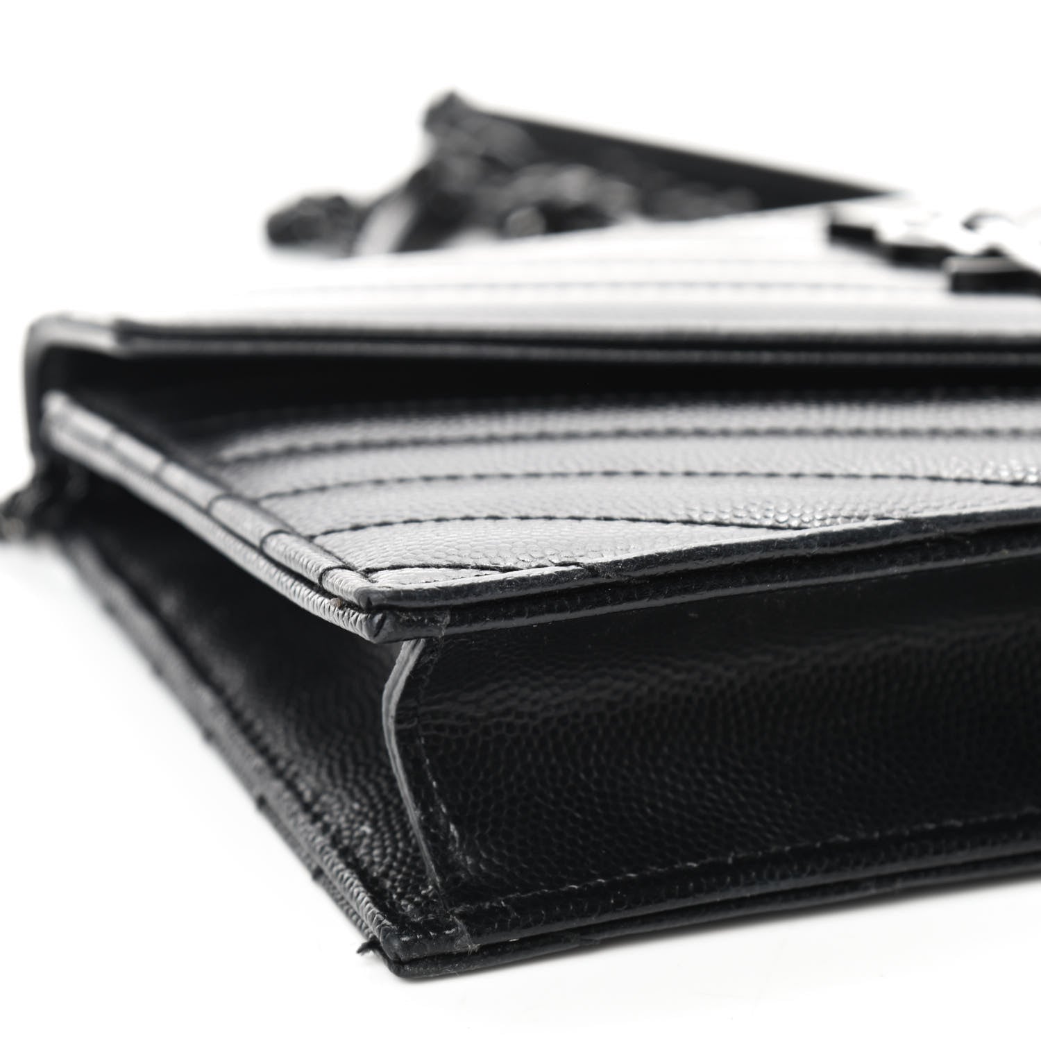 Saint Laurent Grain De Poudre Matelasse Chevron Monogram Envelope Chain Wallet Black 6 of 9