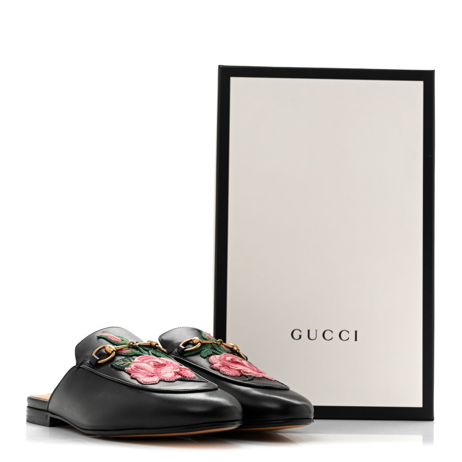 Gucci Calfskin Flower Embroidered Princetown Slippers 38 Black 11 of 11