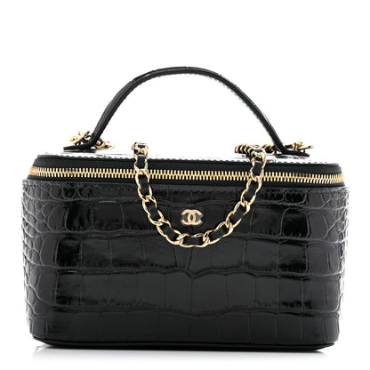 Chanel Calfskin Crocodile Embossed Exoticoco Small Top Handle Vanity Case With Chain Black 1 of 10