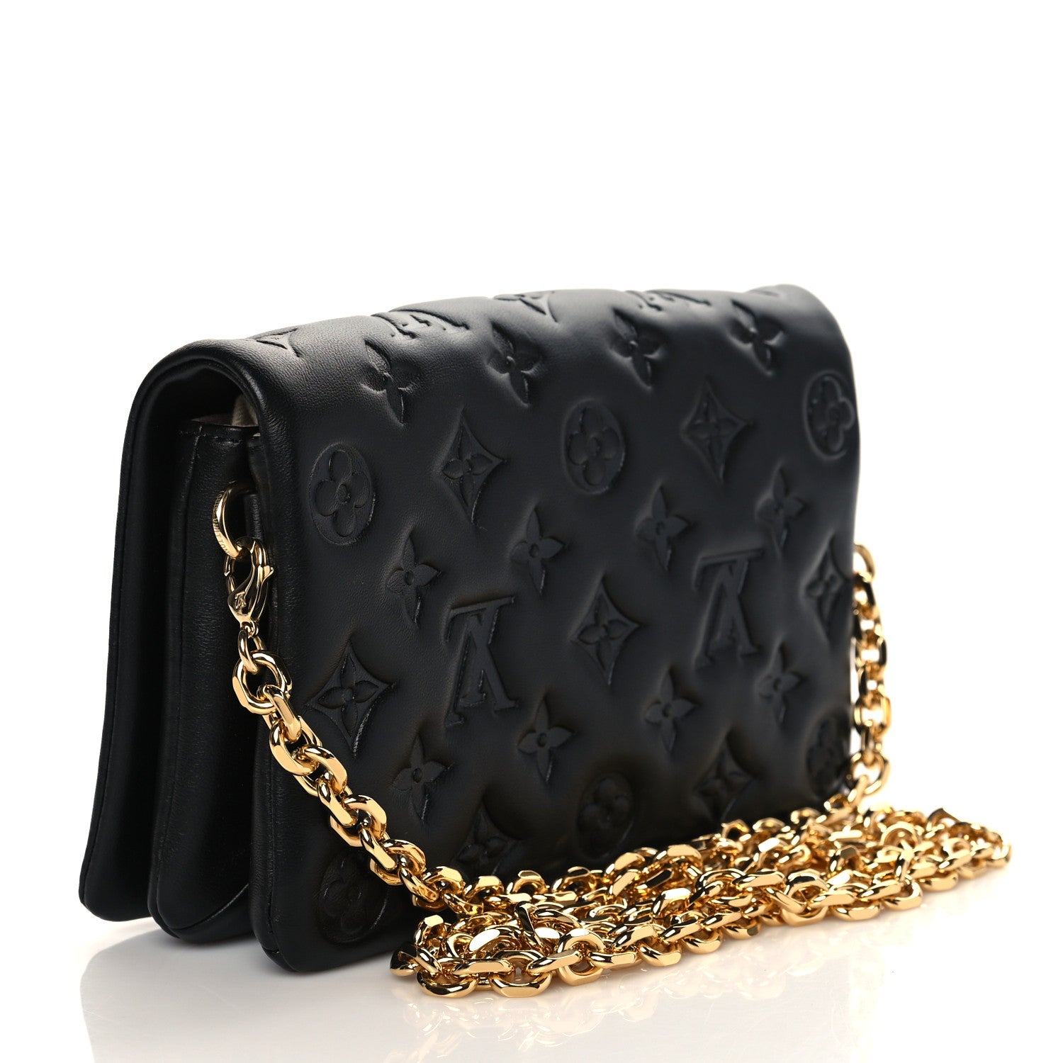 Louis Vuitton Lambskin Embossed Monogram Pochette Coussin Black 3 of 9