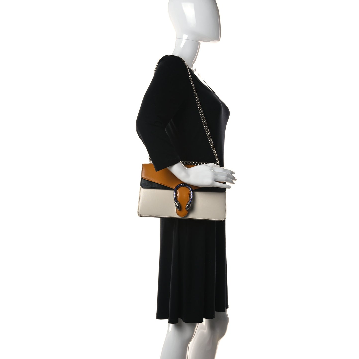 Azalea Calfskin Enamel Tri-Color Small Dionysus Shoulder Bag Mystic White Sun Oil Black Electric Blue