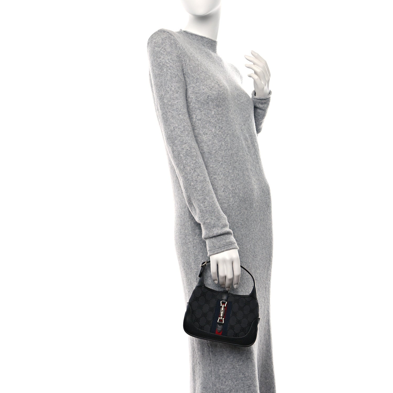 Gucci X BALENCIAGA BB Monogram Calfskin Web Mini Jackie 1961 Hobo Black 3 of 8