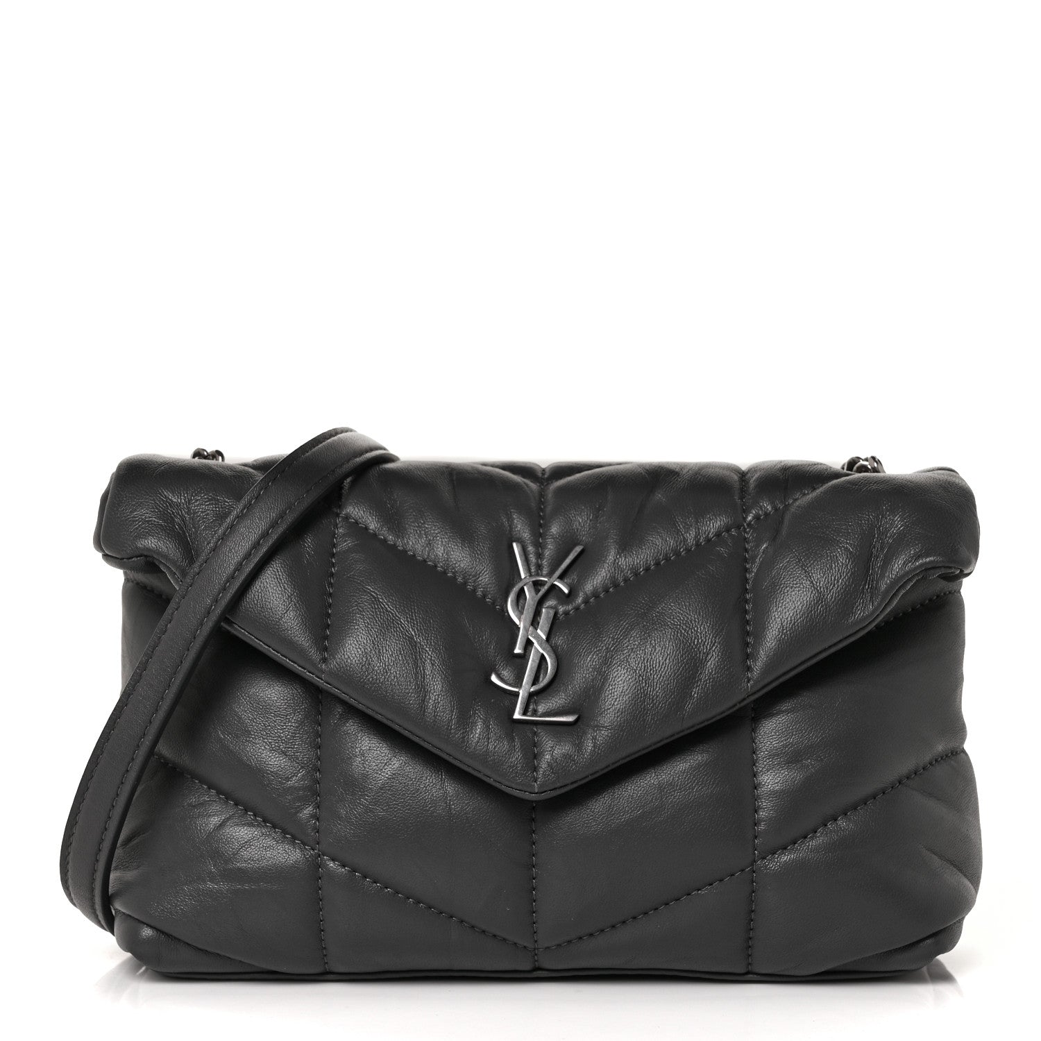 Saint Laurent Lambskin Quilted Toy Loulou Puffer Monogram Chain Satchel Storm 1 of 8