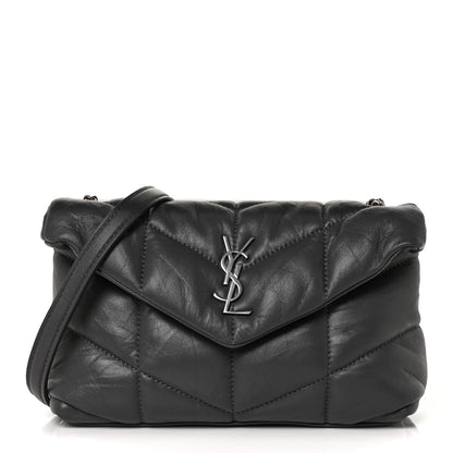 Saint Laurent Lambskin Quilted Toy Loulou Puffer Monogram Chain Satchel Storm 1 of 8