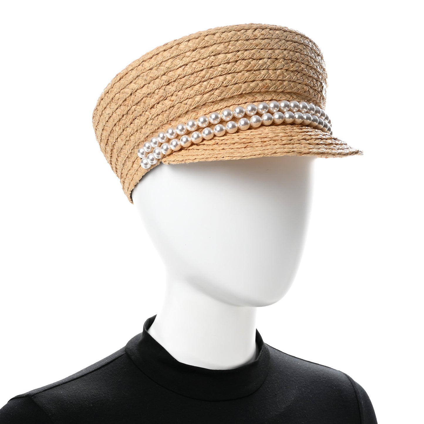 Straw Pearl Logo Newsboy Cap M Beige Pearly White