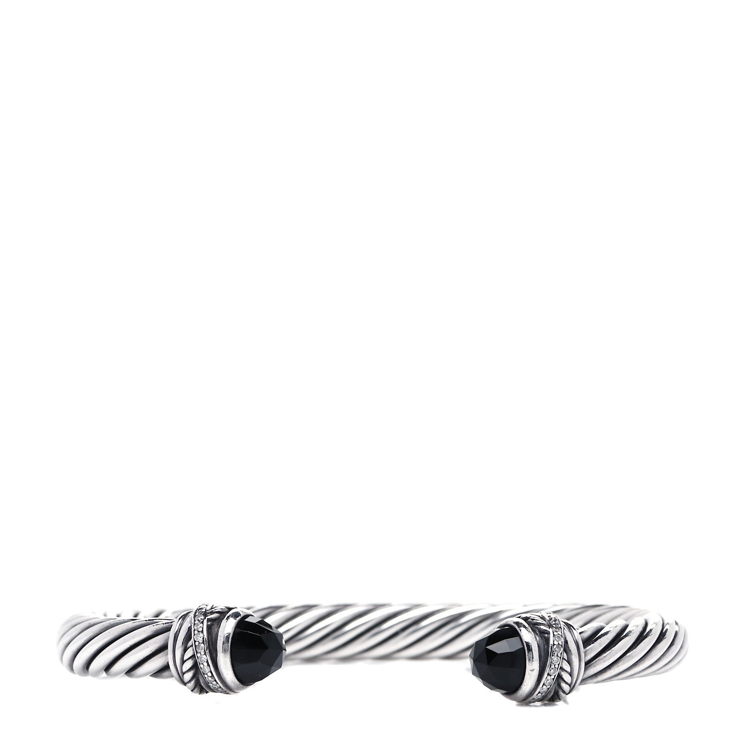 David Yurman Sterling Silver Diamond Black Onyx 7mm Cable Classics Crossover Bracelet 1 of 4