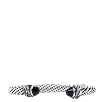 David Yurman Sterling Silver Diamond Black Onyx 7mm Cable Classics Crossover Bracelet 1 of 4