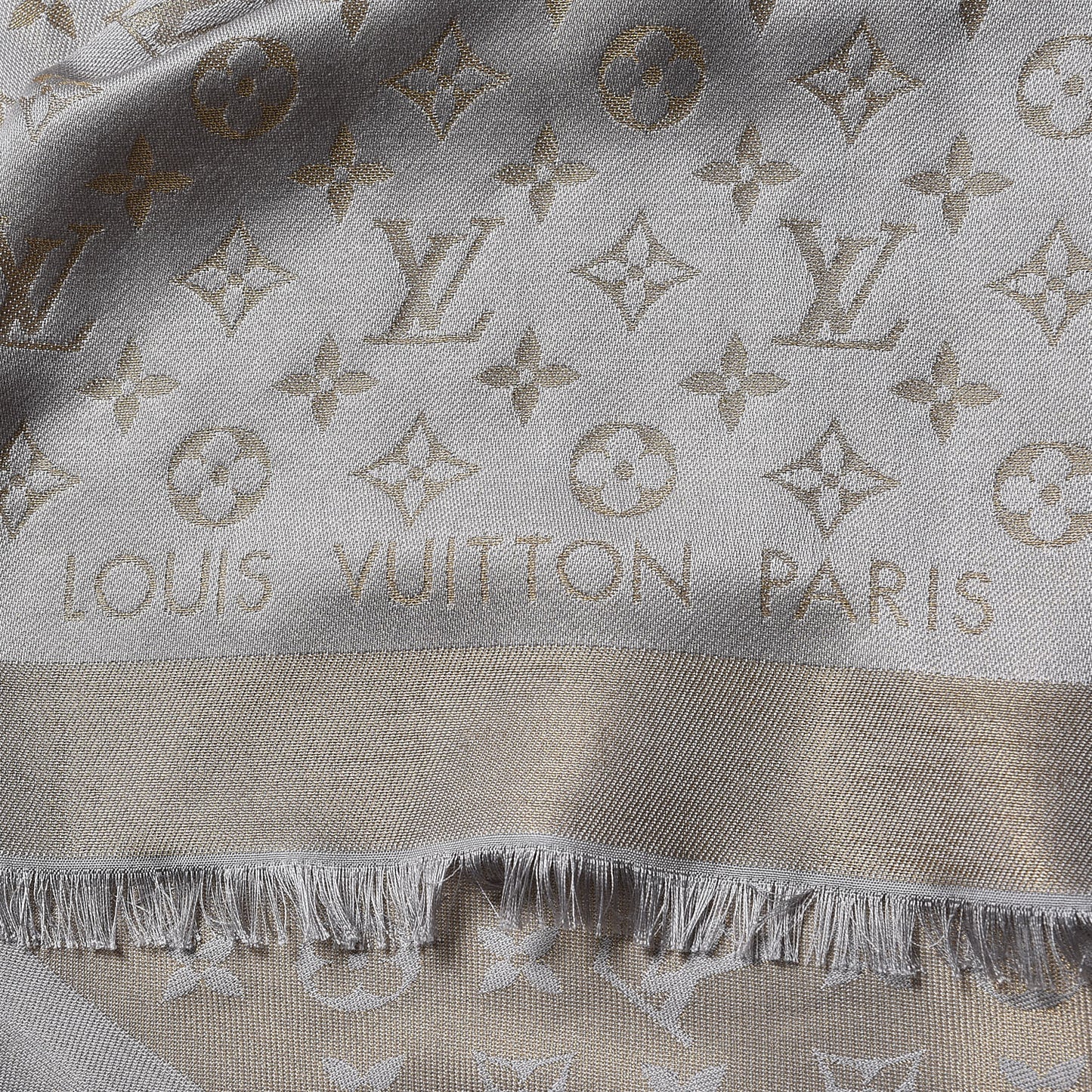 Silk Wool Monogram Shine Shawl Charcoal Greige