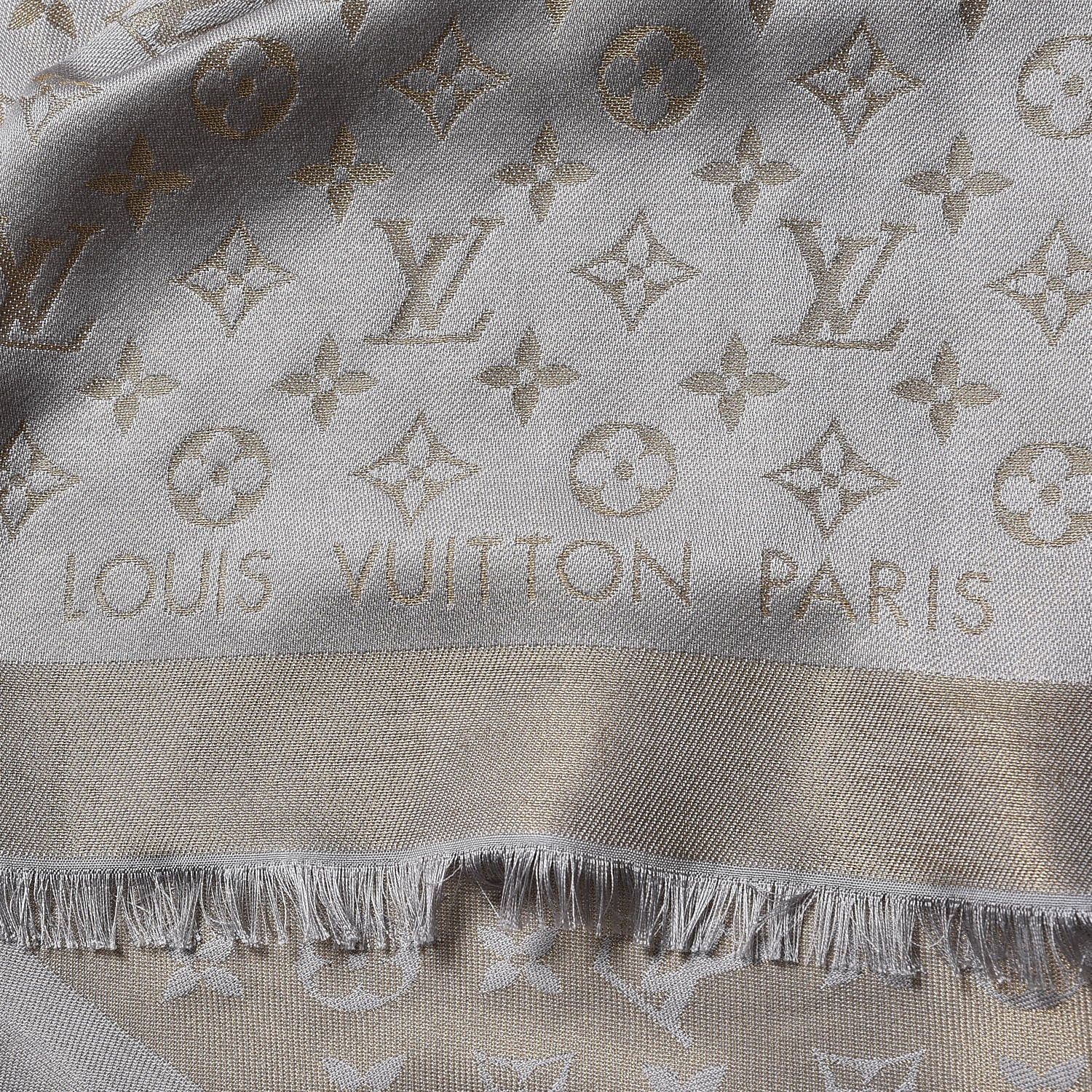 Louis Vuitton Silk Wool Monogram Shine Shawl Charcoal Greige 3 of 5