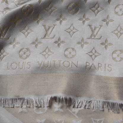 Louis Vuitton Silk Wool Monogram Shine Shawl Charcoal Greige 3 of 5
