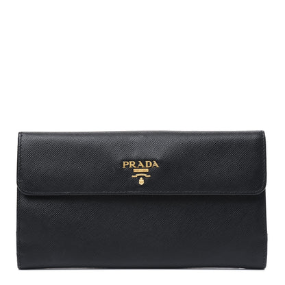 Prada Saffiano Metal Continental Flap Wallet Black 1 of 4