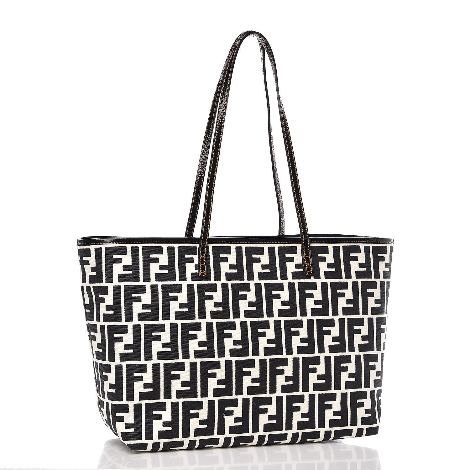 Fendi Canvas FF Small Roll Tote Black White 3 of 9