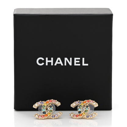 Chanel Crystal Over The Rainbow CC Earrings Gold Multicolor 6 of 6
