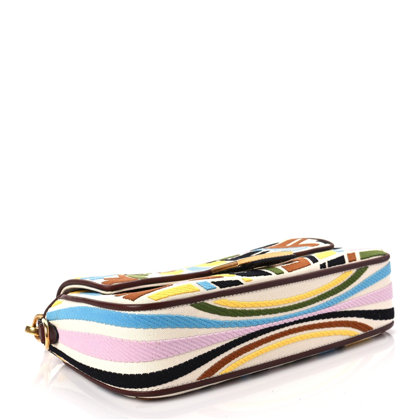 X SARA COLEMAN Canvas Vitello King Seta FF Fish Eye Embroidered Baguette Grezzo Multicolor Ghianda