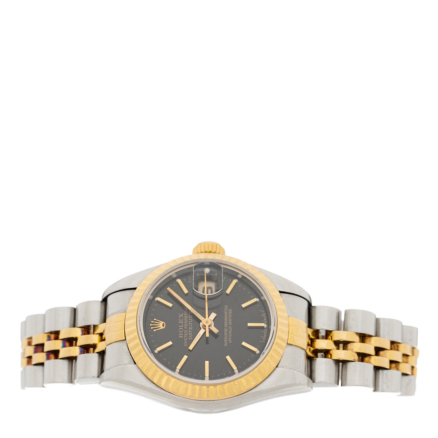 Stainless Steel 18K Yellow Gold 26mm Oyster Perpetual Datejust Watch Black 69173