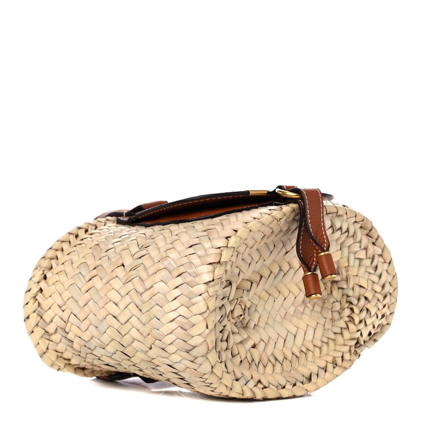 Raffia Small Grain Calfskin Mini Marcie Basket Tan