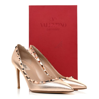 Valentino Garavani Metallic Pebbled Calfskin Rockstud 85mm Pumps 39.5 Rame 13 of 13