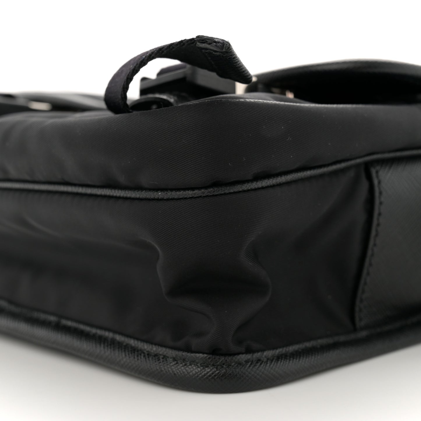 Re-Nylon Saffiano Pocket Double Snap Buckle Shoulder Bag Black