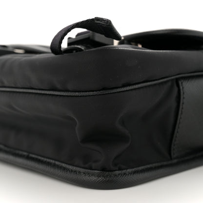 Prada Re-Nylon Saffiano Pocket Double Snap Buckle Shoulder Bag Black 10 of 14