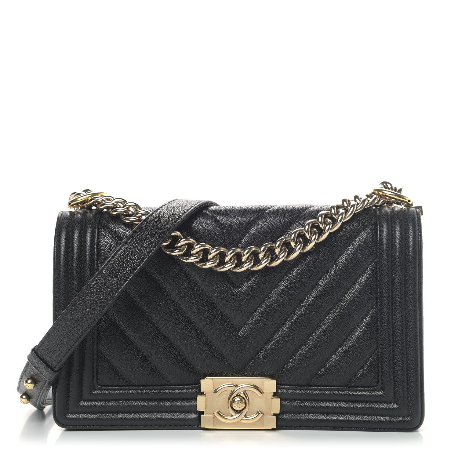 Chanel Caviar Chevron Quilted Medium Boy Flap Black 1 of 6