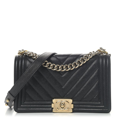 Chanel Caviar Chevron Quilted Medium Boy Flap Black 1 of 6