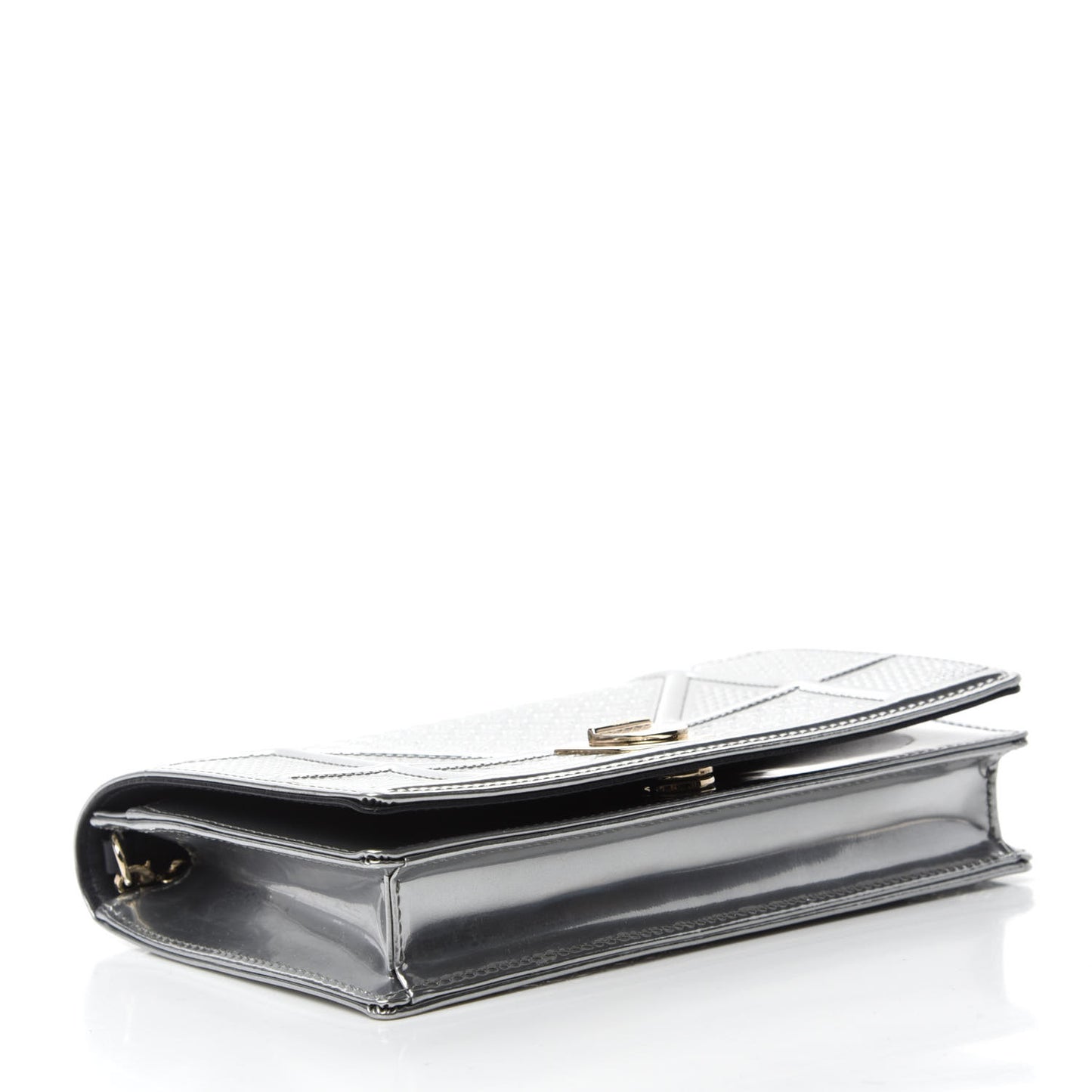 Metallic Patent Micro-Cannage Diorama Wallet on Chain Pouch Silver