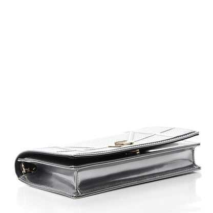 Christian Dior Metallic Patent Micro-Cannage Diorama Wallet on Chain Pouch Silver 4 of 10