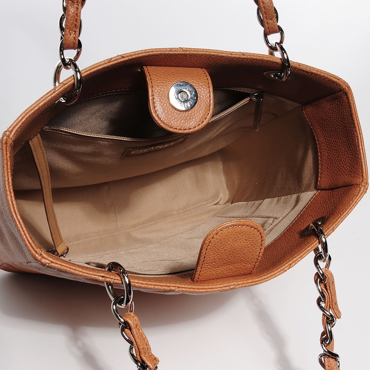 Caviar Quilted Petit Shopping Tote PST Dark Beige