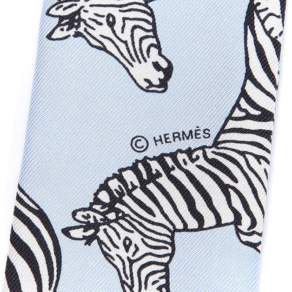 Hermes Silk Les Zebres Twilly Ciel Black White 4 of 4