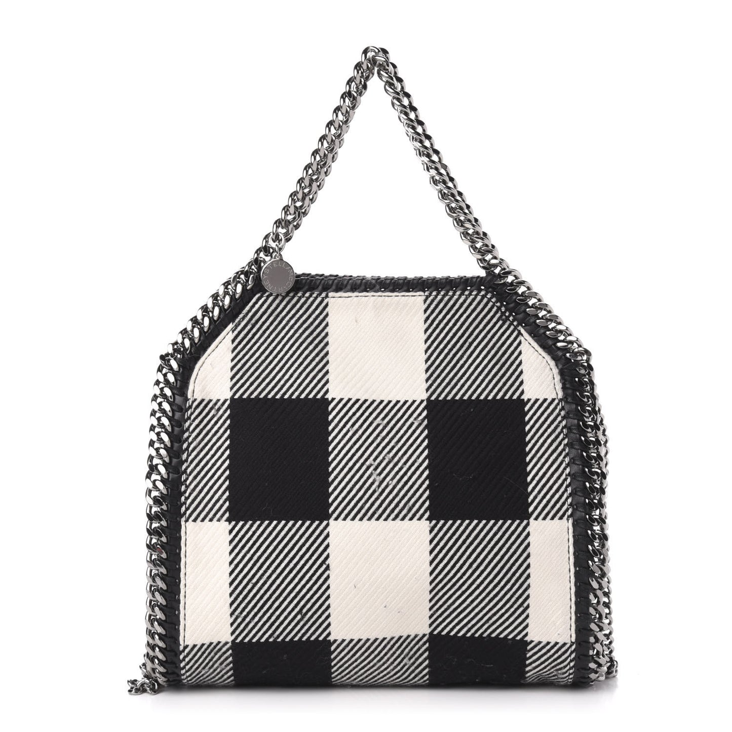Wool Plaid Mini Falabella Fold Over Tote Black White