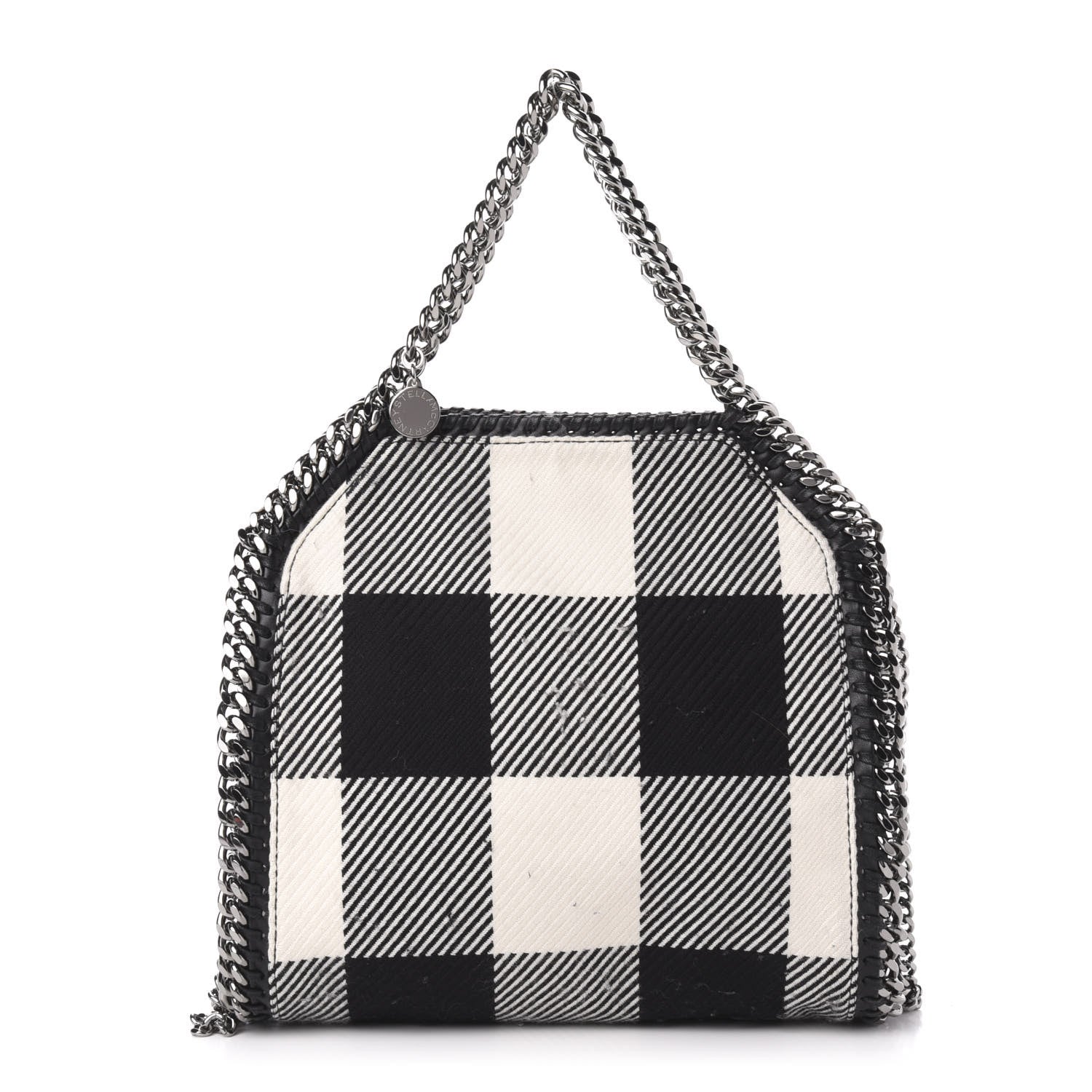 Stella McCartney Wool Plaid Mini Falabella Fold Over Tote Black White 3 of 13