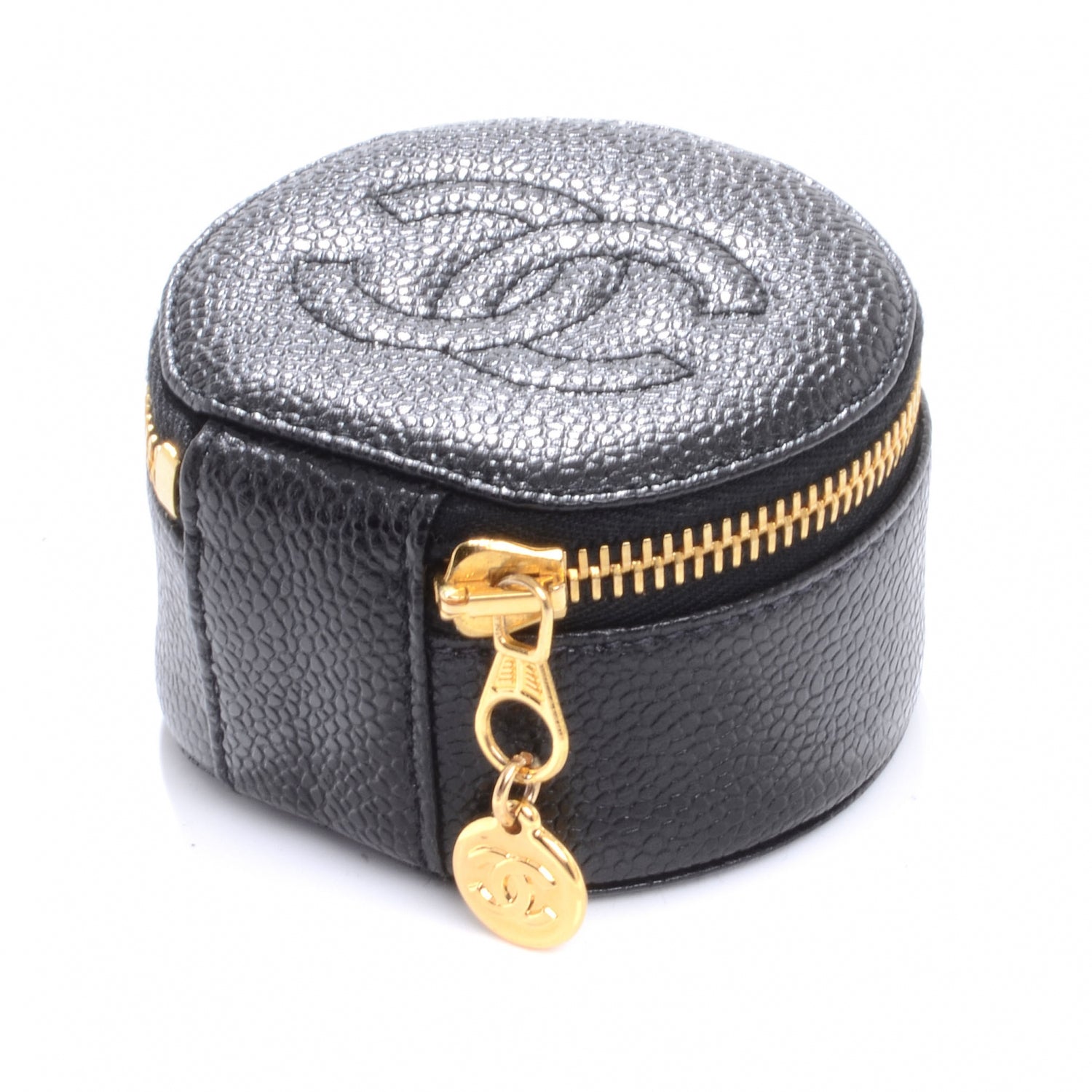 Chanel Caviar Round Jewelry Travel Case Black 2 of 5
