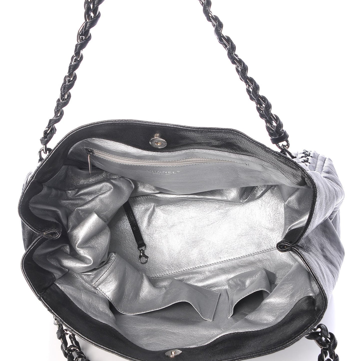Glazed Caviar East West Modern Chain Tote Black