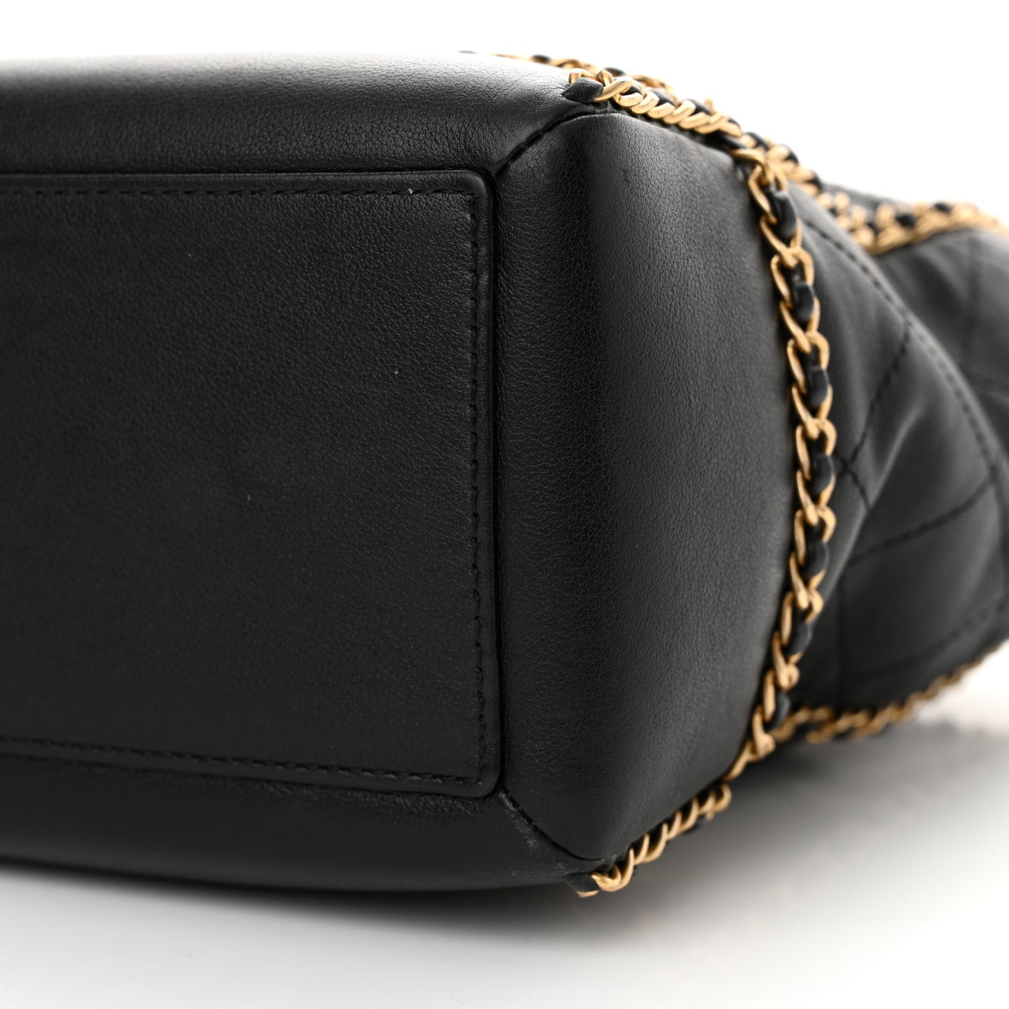 Calfskin Quilted Chain Lines Shopping Tote Black