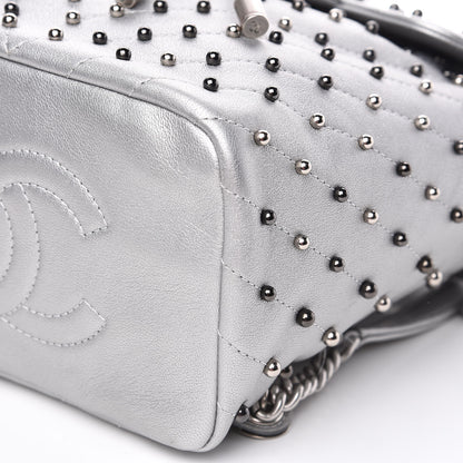 Chanel Metallic Lambskin Chevron Quilted Studded Stud Wars Backpack Silver 9 of 11